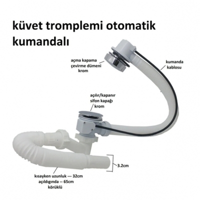 Küvet Tromplemi Kumandalı Otomatik Küvet Jakuzi Sifonu Stoplu